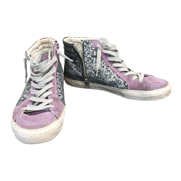 GOLDEN GOOSE Slide Purple Suede Metallic High-Top Sneakers Size 39 - Picture 1 of 12